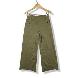 Zara Wide Leg Pants Womens 4 Olive Green High Rise Raw Hem Boho Utility